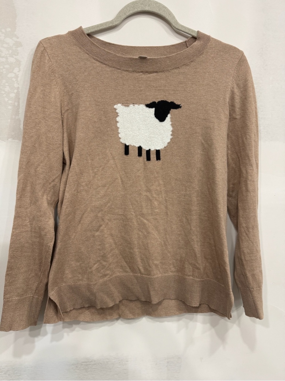 LOFT Beige Crewneck Sweater with Sheep Motif